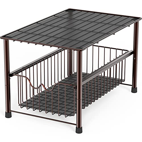 Stackable Under Sink Organizer with Sliding Basket (Bronze)