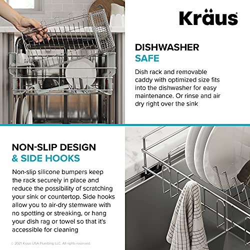 Workstation Kitchen Sink Dish Drying Rack Drainer and Utensil Holder (Dish Rack / Silver - 17 X 9 Inch)