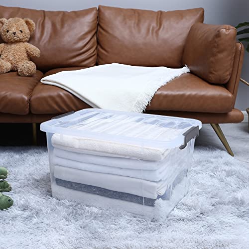 4 Pack 44.4 QT Clear Plastic Storage Bins with Latching Lids (Clear White / 4 PCS-44.4 QT)