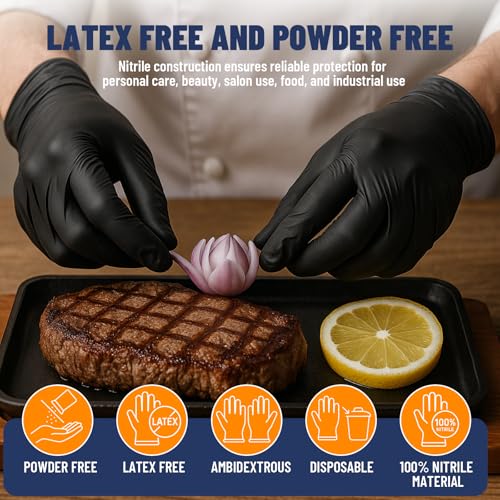 Individually Wrapped Black Disposable Nitrile Gloves (Black of 800 / Medium)