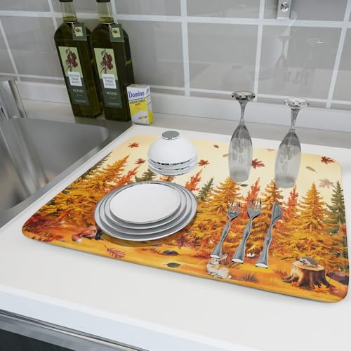 Autumn Forest Dish Drying Mat (Autumn Forest Yellow / 24" x 18")