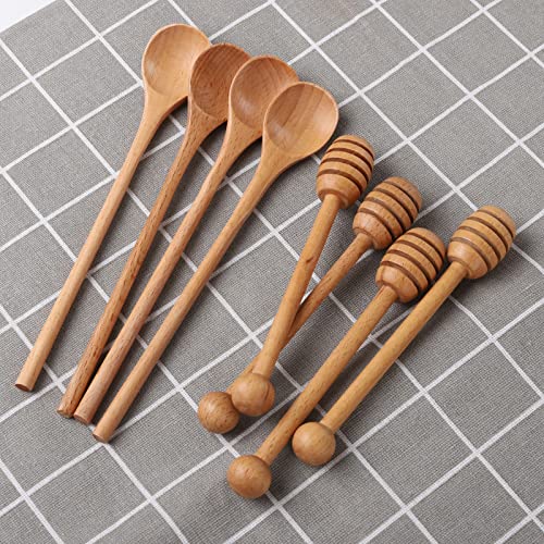 4 PCS 6 Inch Honey Dipper Sticks and 4 PCS 7.87 Inch Coffee Stirring Spoons