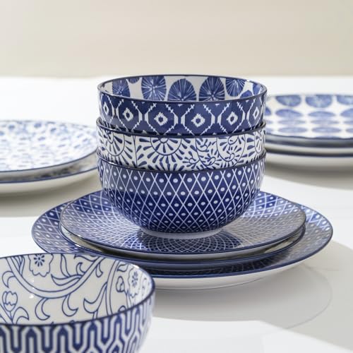 30 Pieces Ceramic Dinnerware Sets for 6 (Vintage Blue A / 30 Pieces)