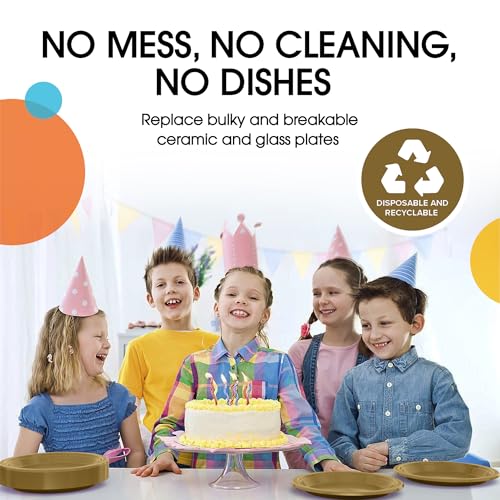 Gold Plastic Plates for Party 7 Gold Disposable Plates for Party Supplies 100 Pcs Plastic Dinnerware Sets Heavy Duty 350 GSM Disposable Dinnerware Set (7 inch / Gold)