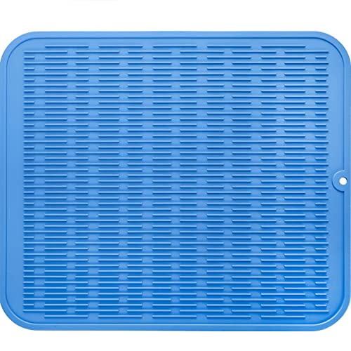 Silicone Dish Drying Mat for Multiple Usage (Lichen Blue / 18"L x 16"W)