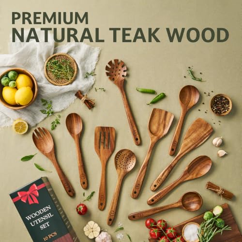 10 Piece Teak Wood Cooking Utensil Set (10 PCS Set)