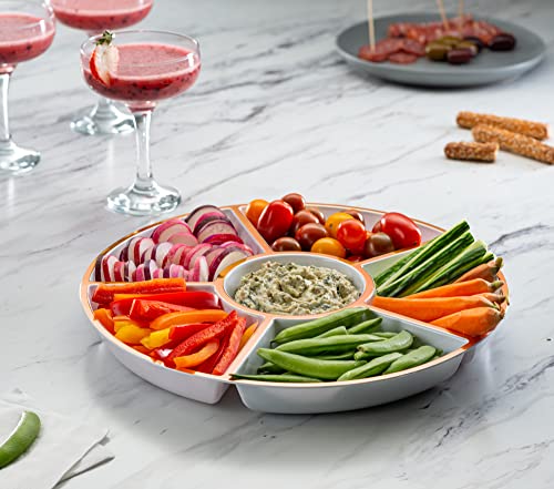 6 Sectional Round Plastic Serving Tray (White & Rose Gold)