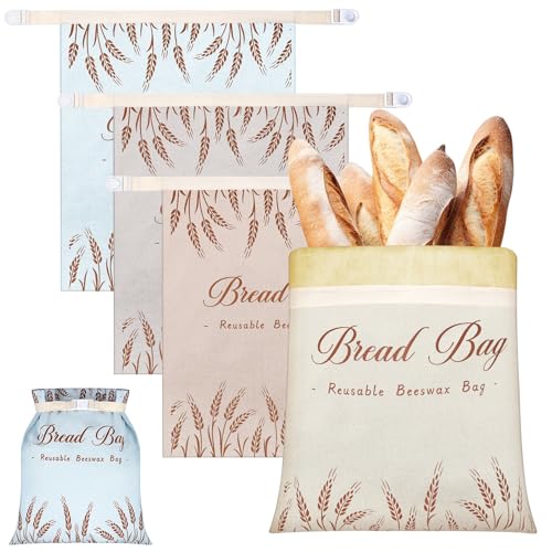 4 Pcs Cotton Beeswax Bread Bags for Sourdough 13 x 17inch Reusable (4 Count)
