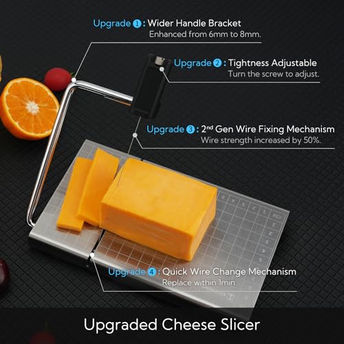 Replaceable Wire Cheese Slicer with Board and Measuring Grids (KD20326 Cheese Slicer(Black Handle))
