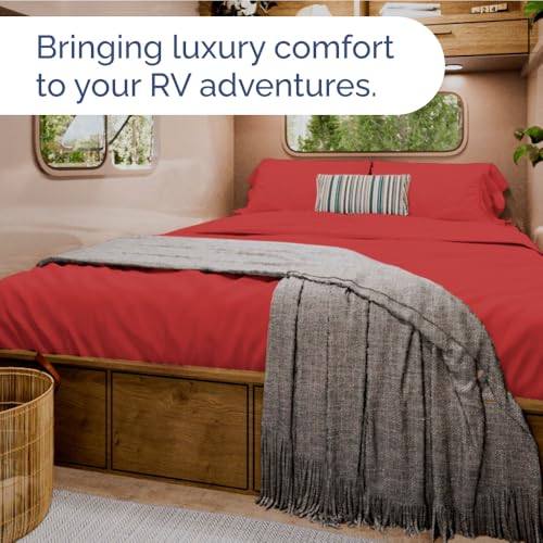 Short Queen Size 4 Piece Bed Sheet Set (27 - Red / Short Queen)