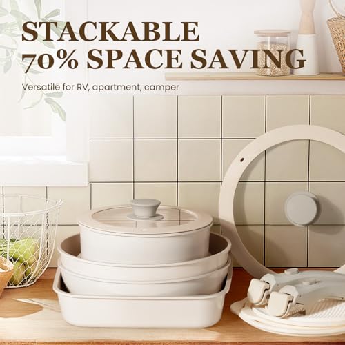 Nonstick Pots and Pans Set (Beige Taupe / 22 Pack)