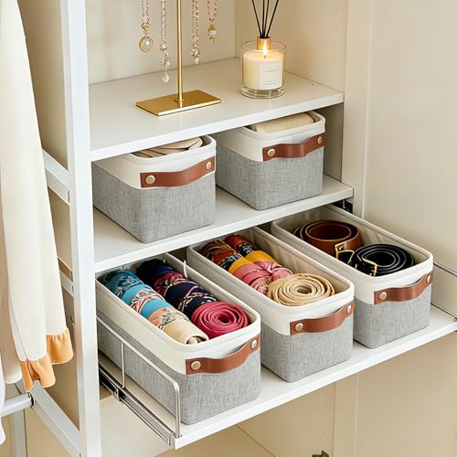 Small Fabric Storage Baskets (Gray / Off-White / Narrow-15"x6"x5")