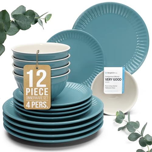 12 Piece Stoneware Dinnerware Set for 4 (Hygge / Green / Set for 4 (12pcs))
