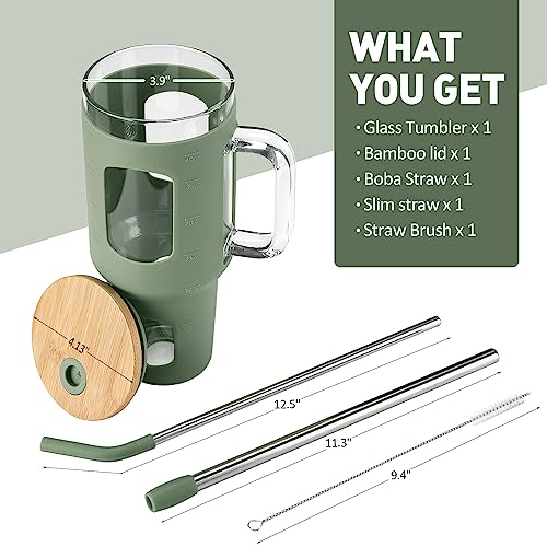 Glass Tumbler with Straw and Lid (Olive / 40 Ounces)
