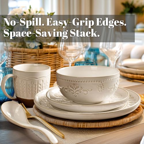 Plates And Bowls Sets (Damask Floral (24 Pieces) (White))