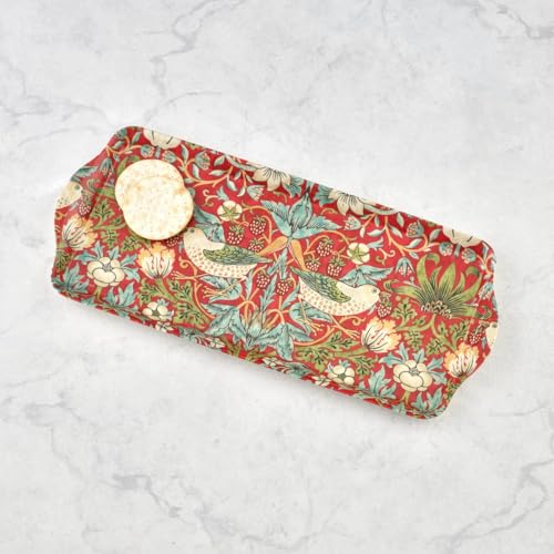 Morris & Co Strawberry Thief Sandwich Tray with Handles (15.1" x 6.5" x 1" / Red Strawberry Thief)