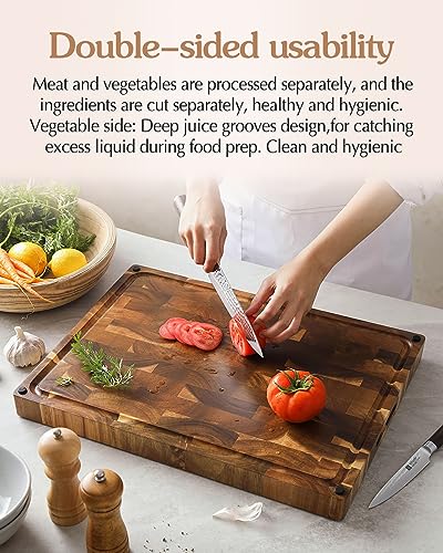 Large Thick End Grain Acacia Wood Cutting Board (19"L x 14"W)