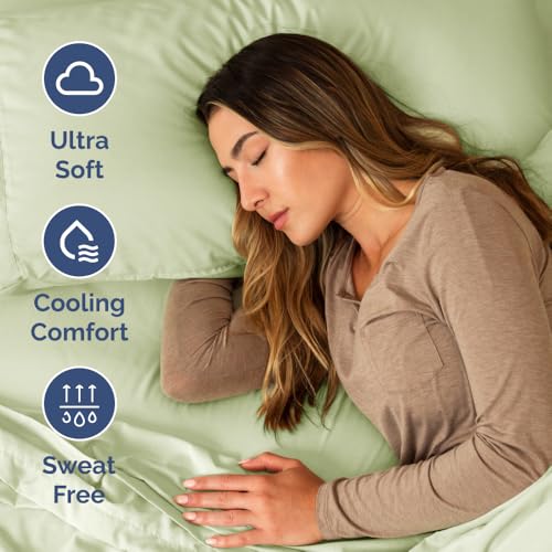 Short Queen Size 4 Piece Bed Sheet Set (16 - Light Sage Green / Short Queen)