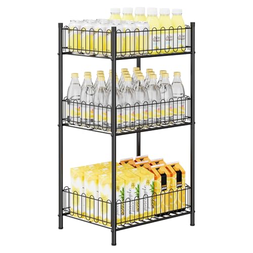 Water Bottle Holder Rack 3 Tier Soda Drink Organizer Vertical Metal Food Storage Shelf for Kitchen Countertop Pantry