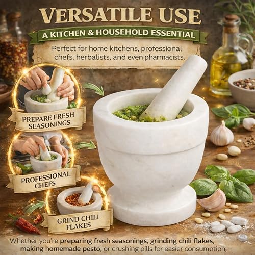 Handcrafted 4 inch Mortar and Pestle Solid Marble Grinder for Spices and Herbs Artisan Carved from Yushan Marble Elegant and Durable for Everyday Cooking