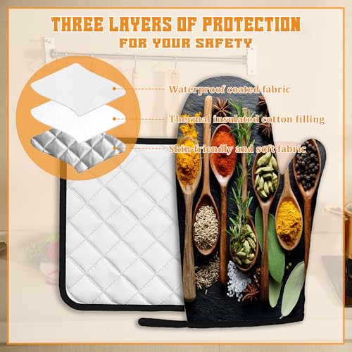 Cooking Herbs Spices Oven Mitts and Pot Holders Set (4 Count)