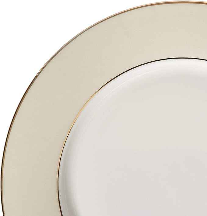 Lorren Home Trends La Luna Bone China 57-Piece Beige Border with 24K Gold Trim Dinnerware Set, Service for 8