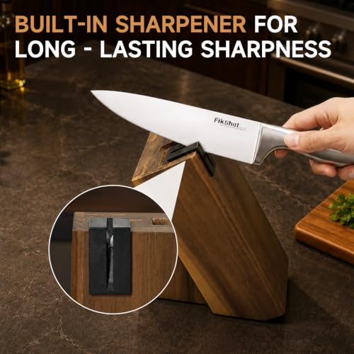 14PCS Knife Set with Block & Sharpener (Upgrade: Silver + Walnut（Built-In Sharpener）)