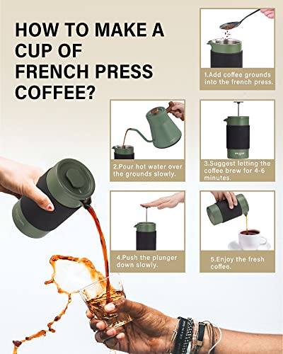 POLIVIAR French Press Coffee Maker (Green / 12 oz)