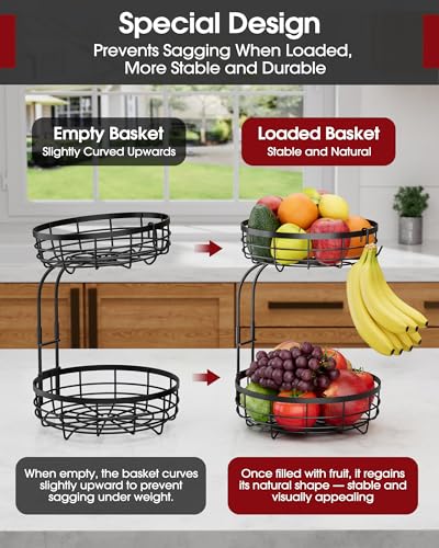 Fruit Basket for Kitchen Counter (Black / 2 Tier Standard)