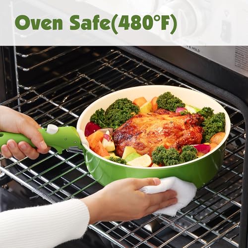 17 Piece Ceramic Detachable Handle Pots and Pans Set Green (Green / 17 Piece)