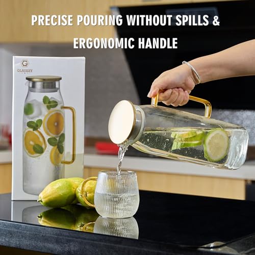 74oz Square Glass Pitcher with Lid and Handle for Fridge (74 Ounces)