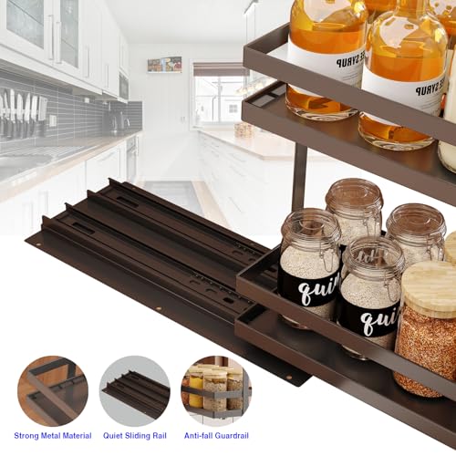 4 Pack Pull Out Spice Rack Organizer for Cabinet (Black(Metal))