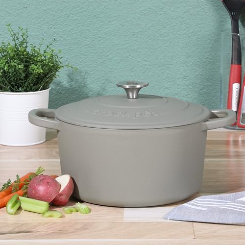 Artisan 5 Quart Round Cast Iron Dutch Oven with Lid (Matte Green / 5-Quart)