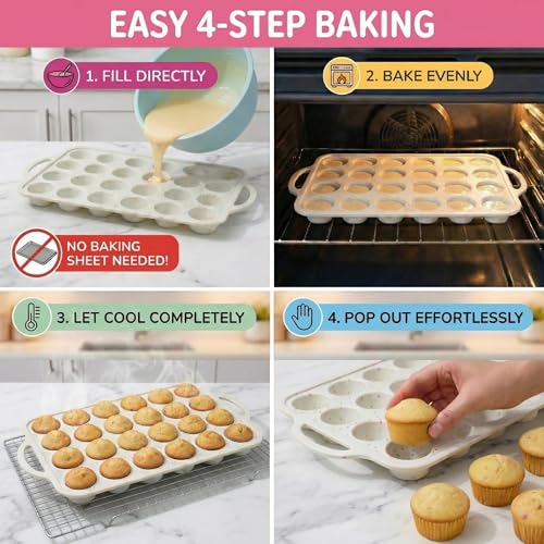 Silicone Mini Muffin Pan for Baking (Cream / Mini (24 Cups Pan))