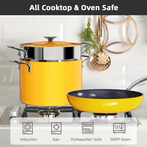 Lux 13pc Forged Lightweight Nonstick Ceramic Cookware Set (Goldenrod)