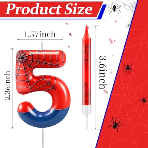 13 Pcs Spider Themed Birthday Candle Set Red Spider Theme Number 5 Candle Cake Topper for Boys Girls Birthday Decoration Spider Party Decoration Supplies (13 Count)