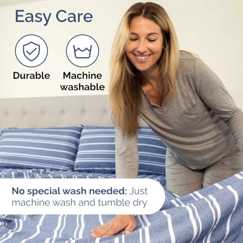 Flex Top Split Head King 4 Piece Sheet Set (42 - Blue Stripes 3 / Split Head/Flex Top)