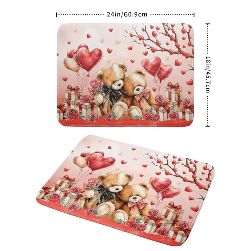 Holiday Microfiber Dish Drying Mat 18 X 24 in Valentines Day Bear Red Decorative Kitchen Countertop Mats (Red Bear Lover / 24" x 18")
