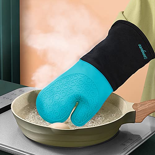 Silicone Oven Mitts (Turquoise & Black / 14.6in Oven Mitts)