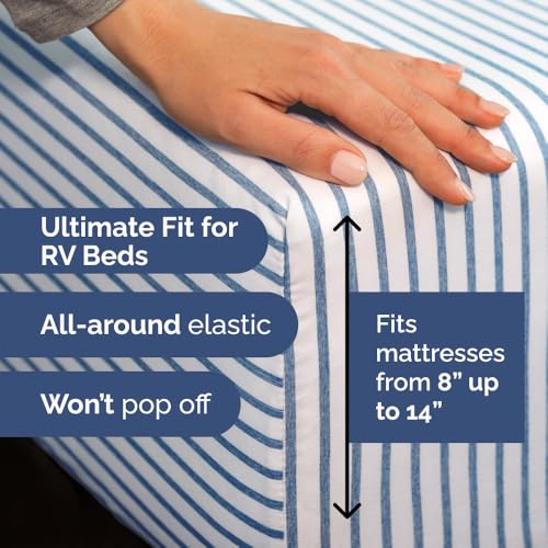 Short Queen Size 4 Piece Bed Sheet Set (43 - Blue Stripes 2 / Short Queen)