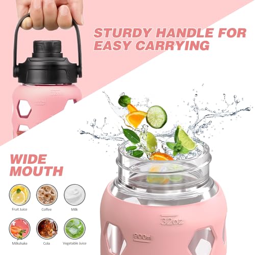 Glass Water Bottle (Pink / 32 Ounces)