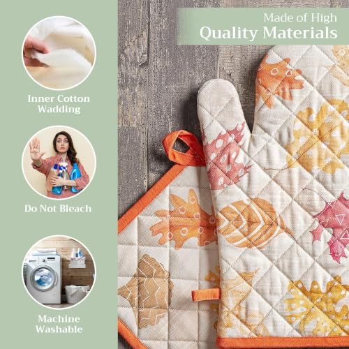 100% Cotton Oven Mitt & Pot Holder Set (103 - Colours of Autumn / 7.5" x 13" & 8" x 8" (Oven Mitt & Pot Holder))