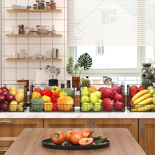 4 Pack XXL Stackable Wire Storage Basket (4 Pack-Wide 15.4"W x 11.8"D)