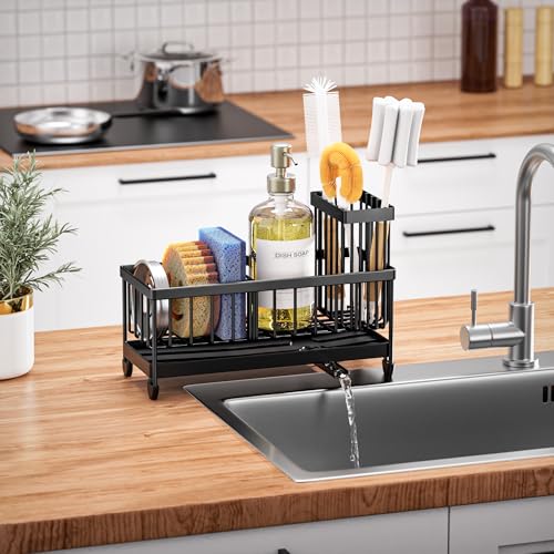 Sponge Holder for Kitchen Sink (Black - 9.25″)