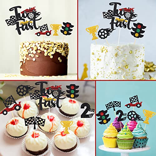 49 Pcs Two Fast Cake Topper Car Cupcake Topper 2nd Birthday Decor
