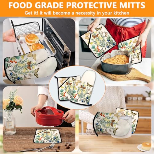 Wildflowers Butterfly Oven Mitts and Pot Holders Sets 4Pcs (Wildflowers Butterfly)