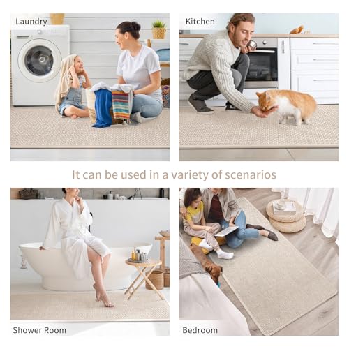 Kitchen Rugs Kitchen Mats for Floor Non Slip Washable Beige 17"x47" (5.48 Sq Ft)