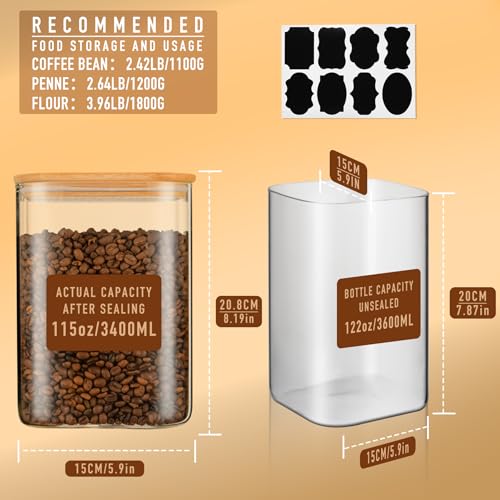 115oz/3.6Qt/3400ml Square Glass Storage Containers with Lids 1-Pack (115oz*1)
