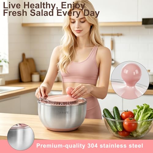 Stainless Steel Salad Spinner Large with 5 Blades Slicer (Pink-accessory)