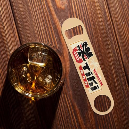 Tiki Bar Sign Stainless Steel Bottle Opener Hawaiian Tiki Mask Tropical Palm Tree Sun Ocean Creative Flat Beer Bottle Opener Keychain for Home Kitchen Bar Restaurant Party Birthday Gift (Tiki Bar Sign)